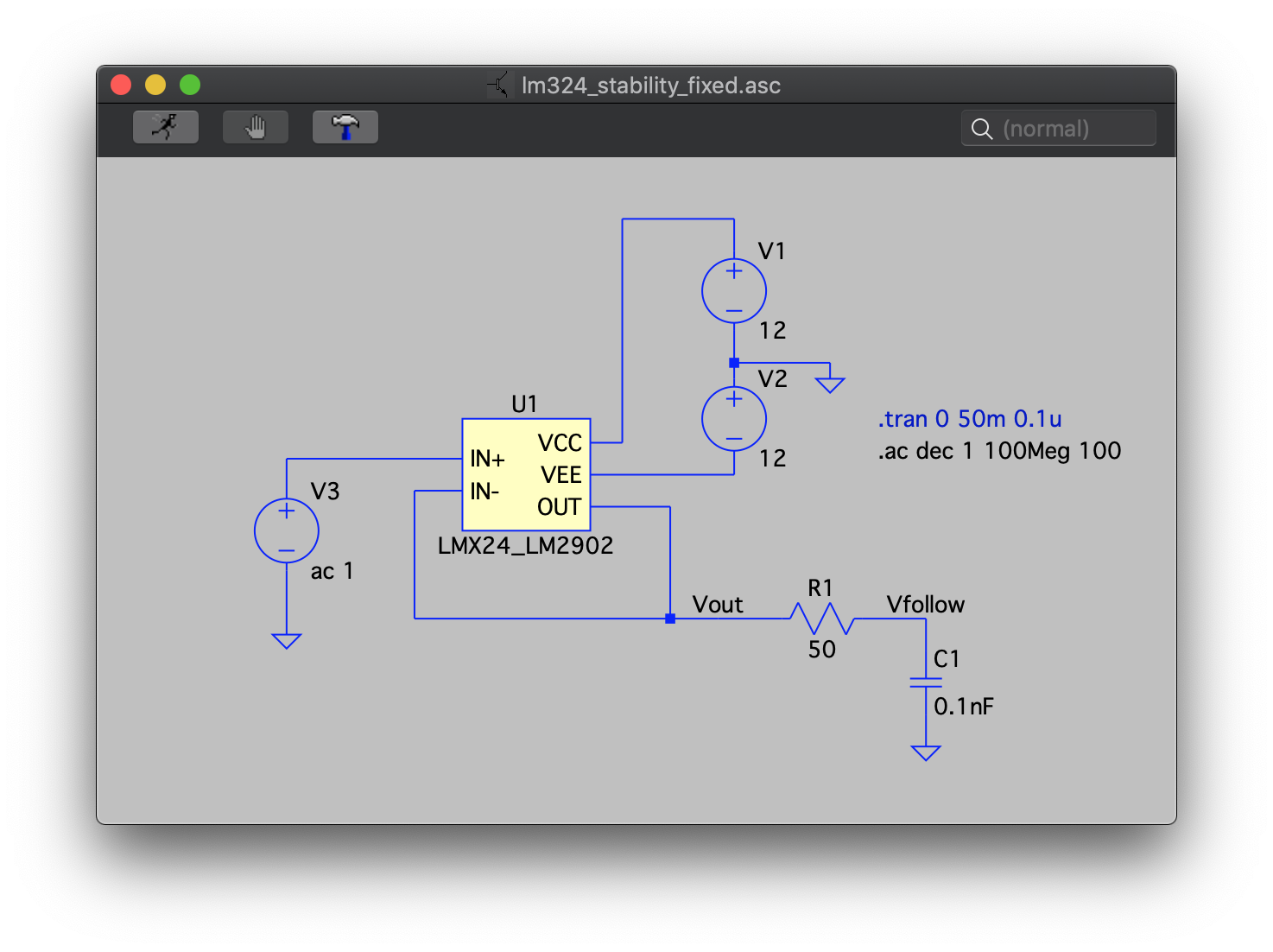 The Fixed Schematic of the LM324 follower