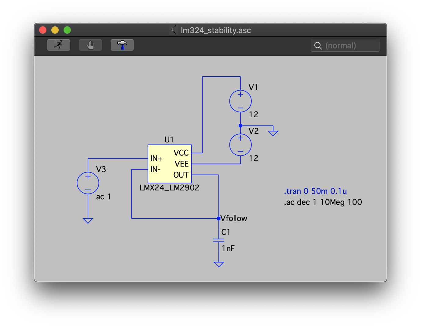 The LTSpice Schematic of the LM324 follower